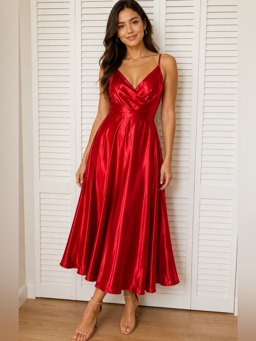 New AW Bridal Vina Tango Red Crystal Satin Dress Size 8